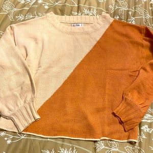 Coral and Tan medium size cropped sweater